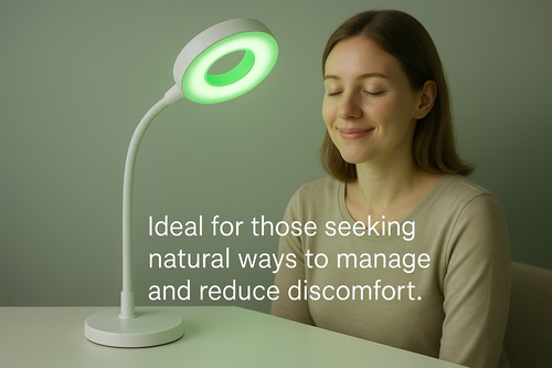 Lamp is white, more of a flexible arm, base is round.